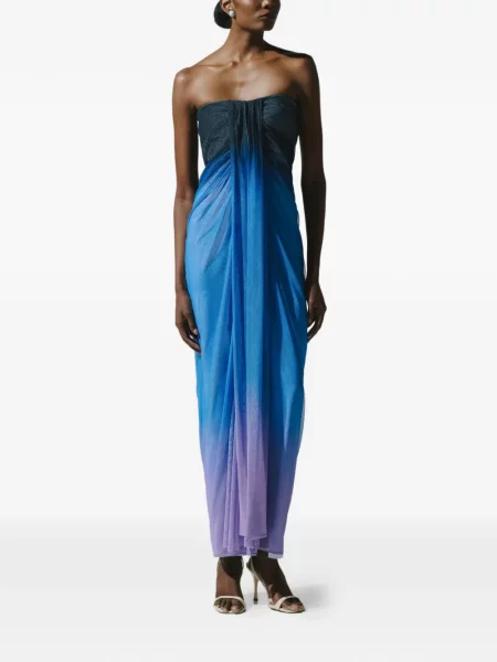 Rochie maxi Baobab drapată fără bretele albastru