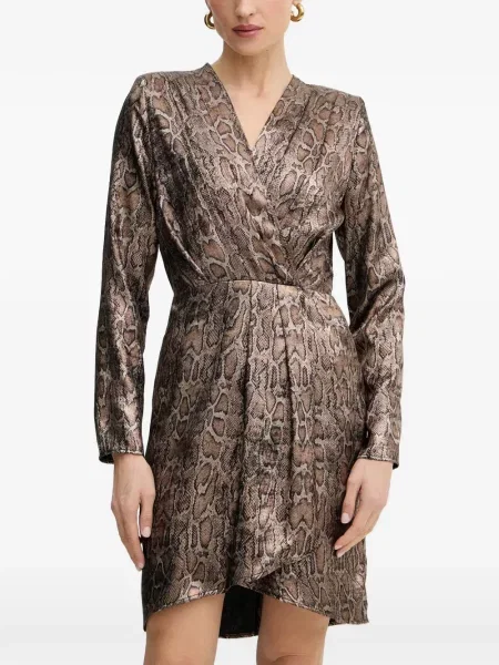Rochie mini Morgan cu imagine cu model piele de șarpe plic maro