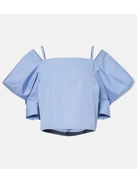 Top Sacai din poplin albastru