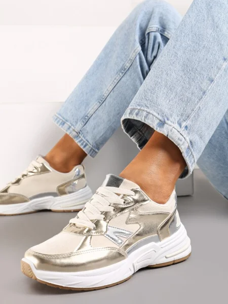 Sneakers cu Șiret și Inserții din Eanfla aurii