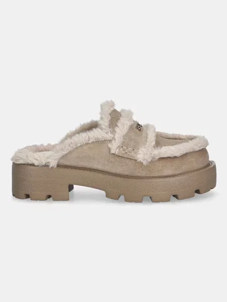 Замшеві шльопанці Guess YANETA FLFYAT бежевий