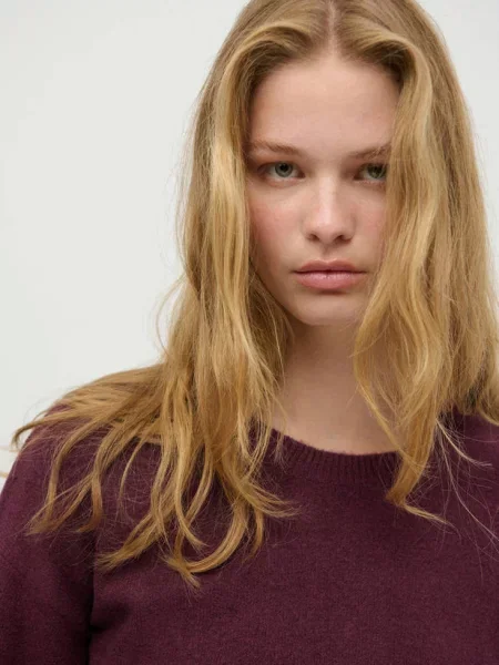 Sweter z prążkowanym kołnierzem burgund Teen L MANGO TEEN