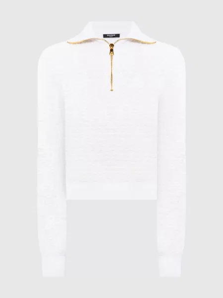 Твідовий джемпер кольору айворі з вовною Balmain бежевий