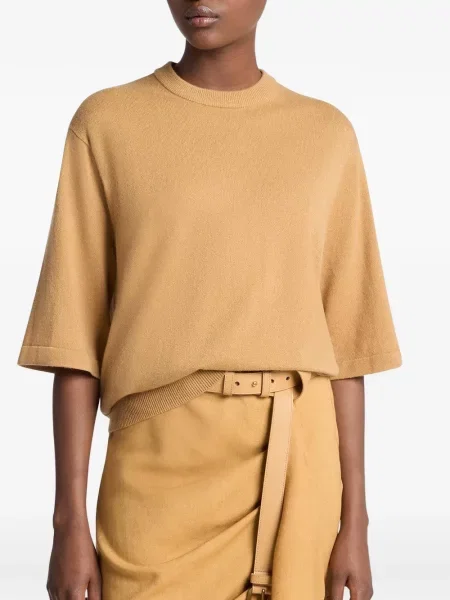Plisirani prugasti remen Michael Kors Collection s volanima smeđa