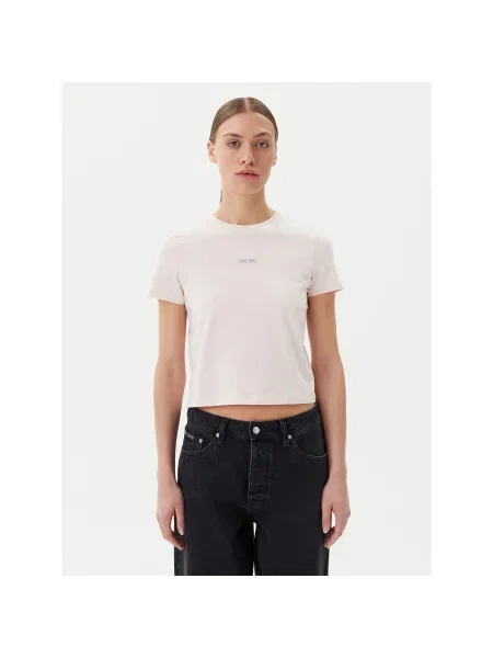 Calvin Klein Jeans Póló Placed Institutional Slim Fit rózsaszín