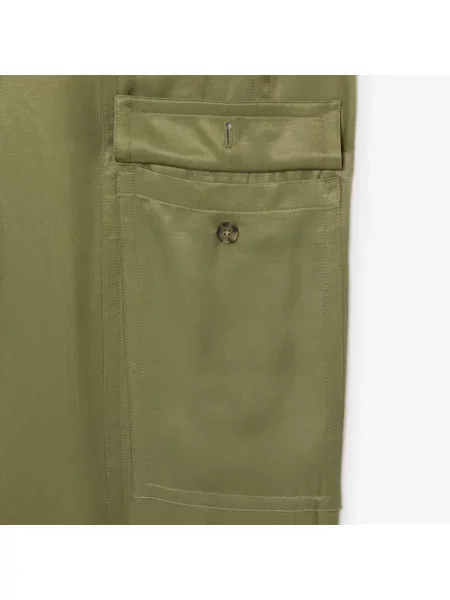 Lacoste Satynowe Spodnie Oversize Cargo zielone