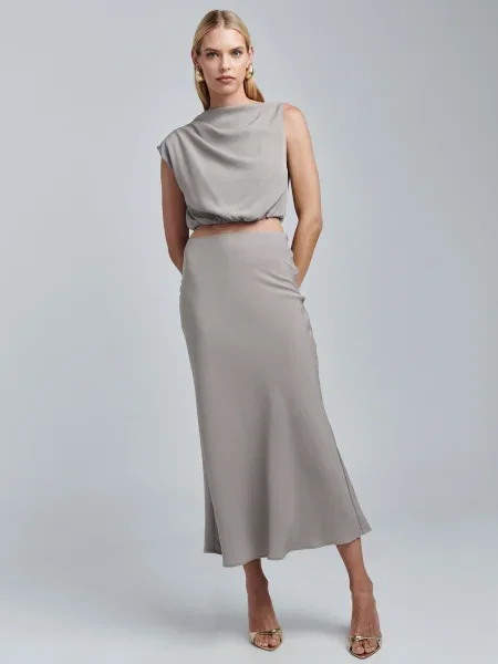 BWLDR Fustă Alisa taupe gri