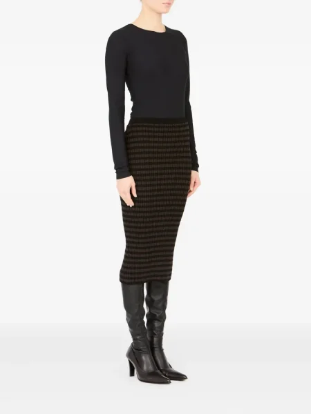 Dryžuotas briaunotas midi sijonas Mm6 Maison Margiela iki kelių ruda