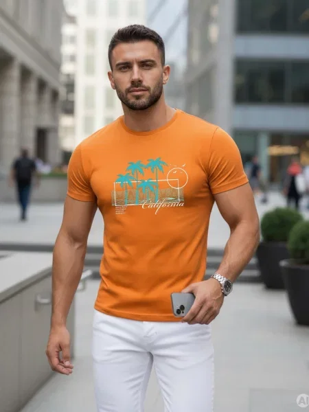 T-shirt z nadrukiem klasyczny Dstreet pomarańczowy