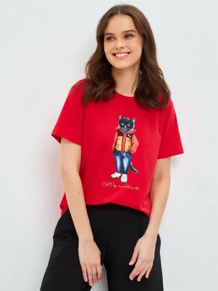 Cat e Lolette Tričko Sport Casual Cat' červená