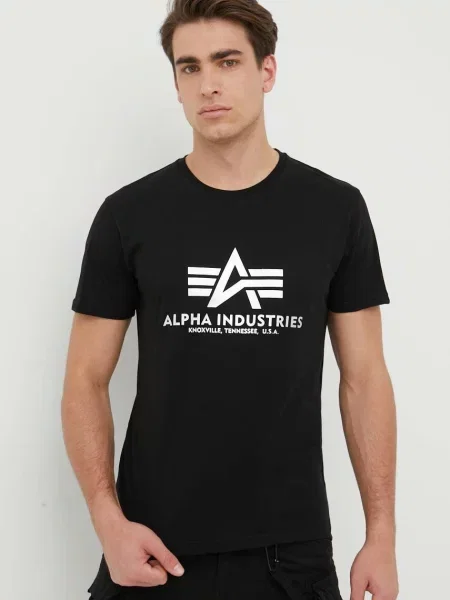 Тениска Alpha Industries Basic T-Shirt Foil Print черно с принт