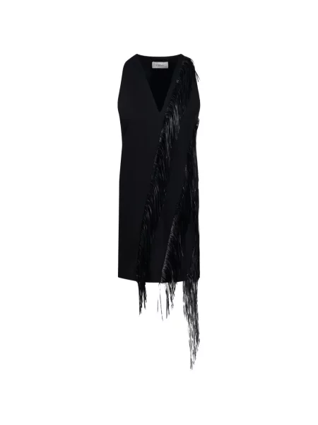Rochie mini Sportmax cu franjuri fără mâneci negru