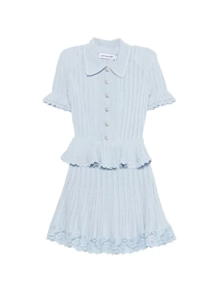 Cu peplum rochie mini Self-portrait tricotate de costum albastru