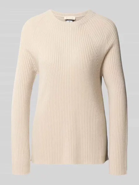 Sweter dzianinowy o kroju regular fit z prążkowaną strukturą Model Lunito' Mm By Max Mara biały