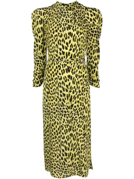 Rochie midi Zadig&voltaire de mătase cu imagine cu model leopard galben