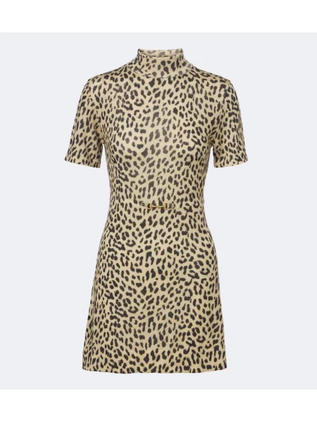 Rochie Rixo de lână cu imagine cu model leopard bej