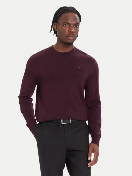 Вълнен пуловер Calvin Klein мъжки от лека материя бордо