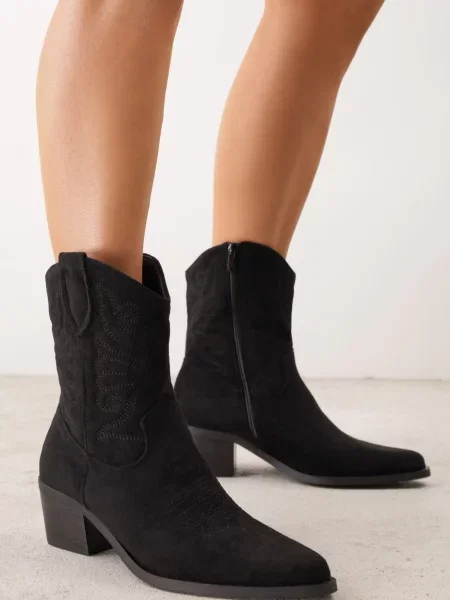 Botine ciocate cu conic căptușite cu broderie Maddelena negre