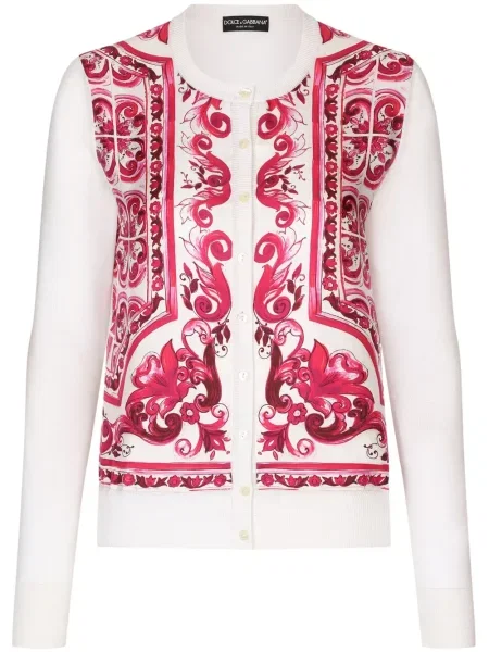Cardigan Dolce & Gabbana de mătase cu imagine alb