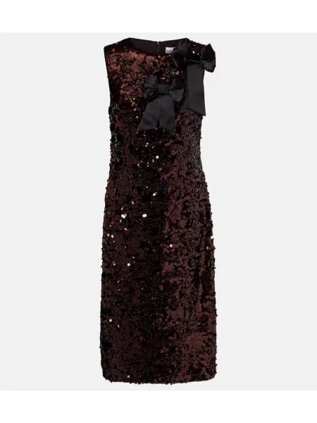 Rochie midi Ganni cu funde până la genunchi de costum maro