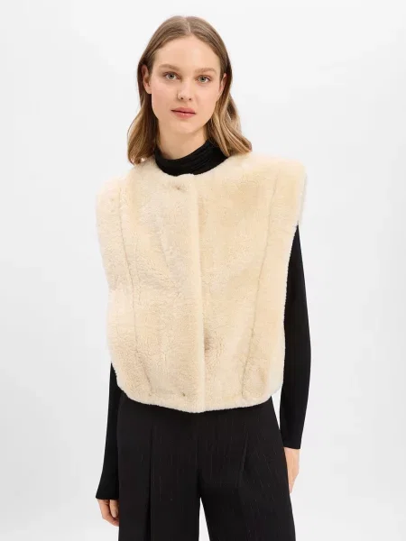 Kamizelka o kroju regular fit z imitacji futerka model ‘C_COSILA’ Boss Orange beżowa