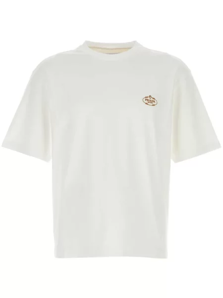 Tricou Prada cu broderie alb