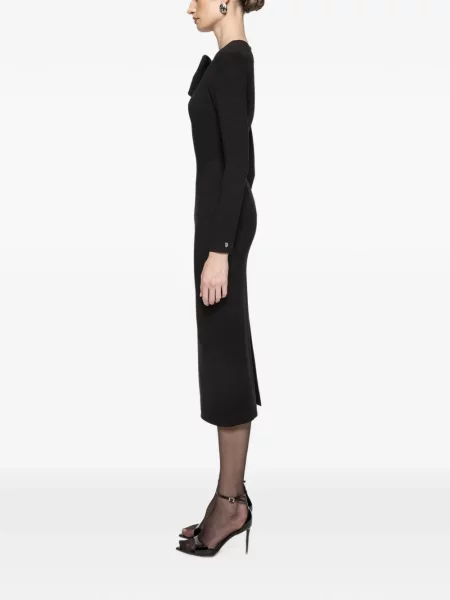 Rochie midi Nissa cu funde din crep negru