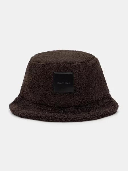 Klobuk Calvin Klein All-Over Sherpa W/ Patch Bucket Temno rjava