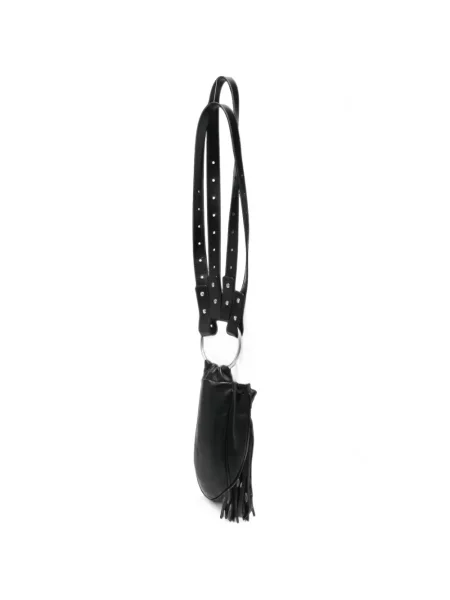 Кожена чанта Ann Demeulemeester с ресни черно