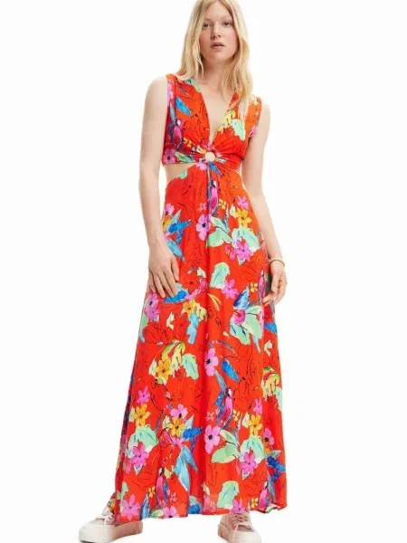 Desigual rochie rosu maxi evazati alb