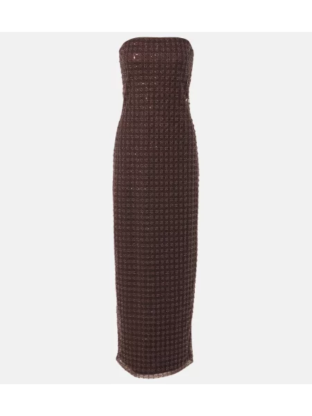 Rochie maxi Rotate cu mărgele de costum maro