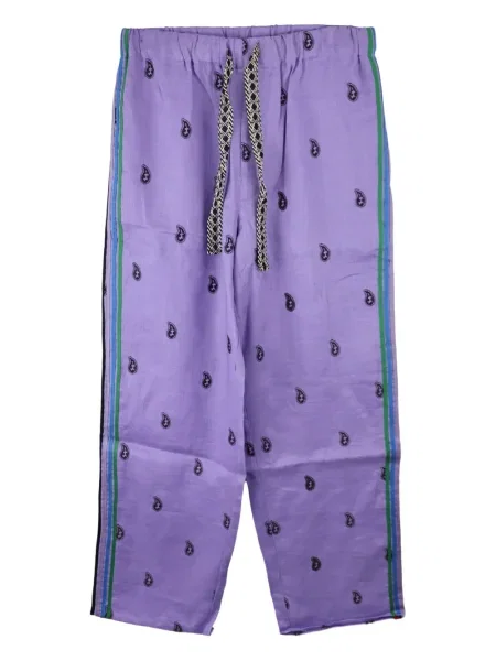 Pantaloni The World Is Yours cu broderie cu model paisley violet