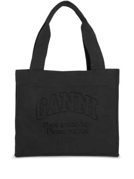 Geantă shopper Ganni cu broderie negru