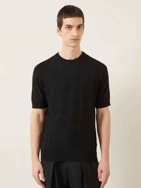 Dolce & Gabbana Dzianinowa Koszulka Polo Z Jedwabiu schwarz czarna