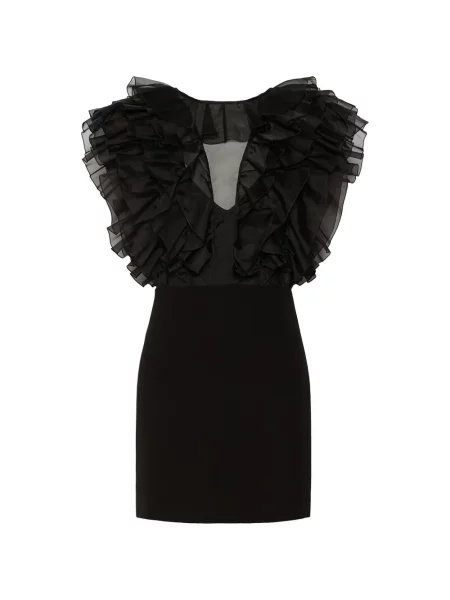 Rochie Max Mara de mătase cu volane negru