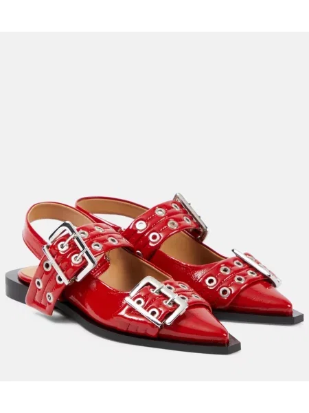 Balerini Ganni din piele slingback roșu