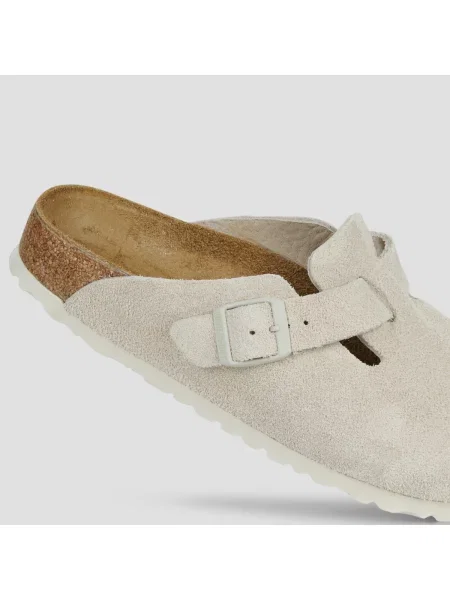 Papuci Birkenstock din piele de căprioară alb