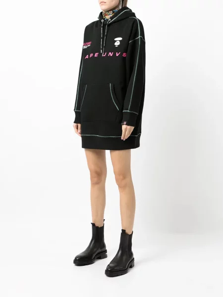 Oblekové šaty Aape By *a Bathing Ape® s kapucí s potiskem černé
