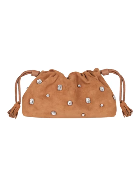 Mała torebka skórzana Veronica Beard z kryształkami brązowa