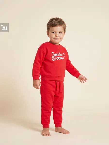 Sinsay souprava: crewneck mikina a jogger kalhoty s vánočním motivem červená