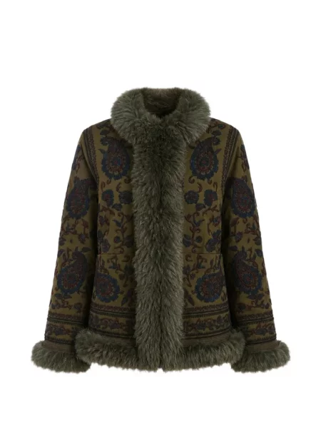 Geacă Antik Batik cu model paisley cu blană verde