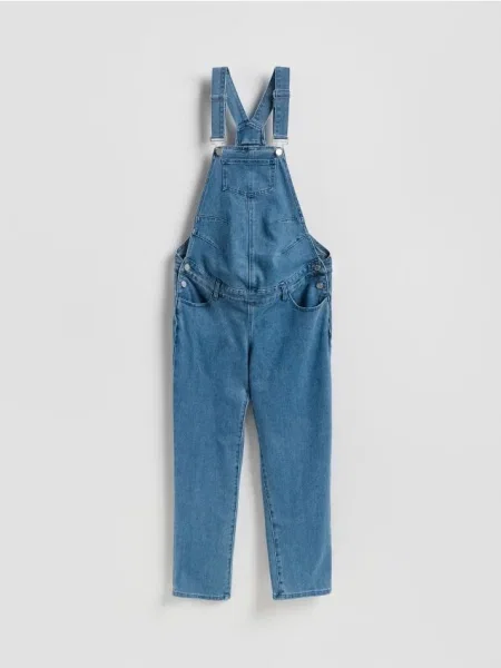 Reserved Denimové nohavice na traky modrá