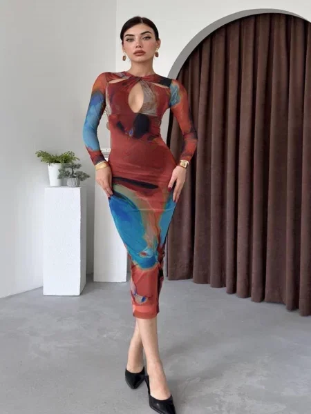 WOMAN VISION Šaty světlemodrá tmavě hnědá