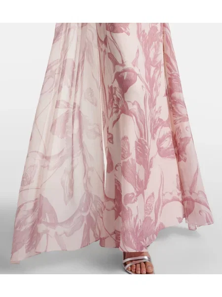 Rochie Erdem de mătase cu model floral drapată roz