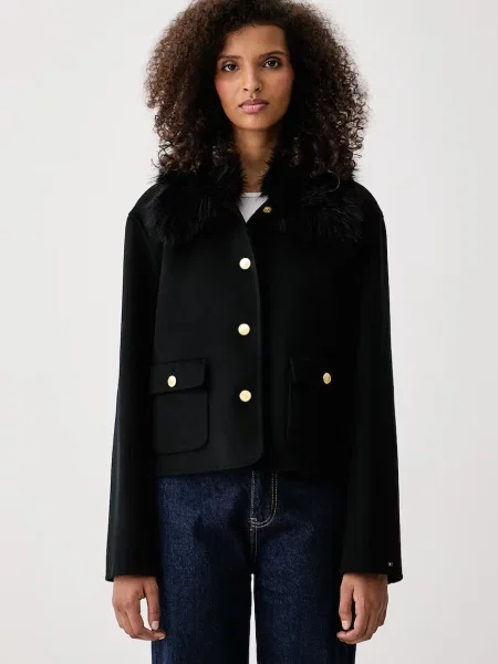 Tommy Hilfiger jachetă scurtă pentru femei cu amestec de lână negru