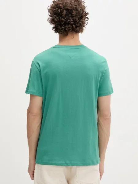 T-shirt o kroju slim fit z czystej bawełny model ‘LINEAR CHEST TEE’ Tommy Jeans zielona