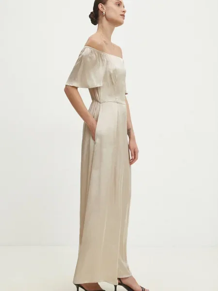 Answear Lab sukienka maxi rozkloszowana beżowy