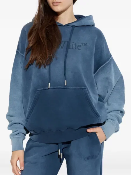 Hanorac cu glugă Off-white cu imagine alb