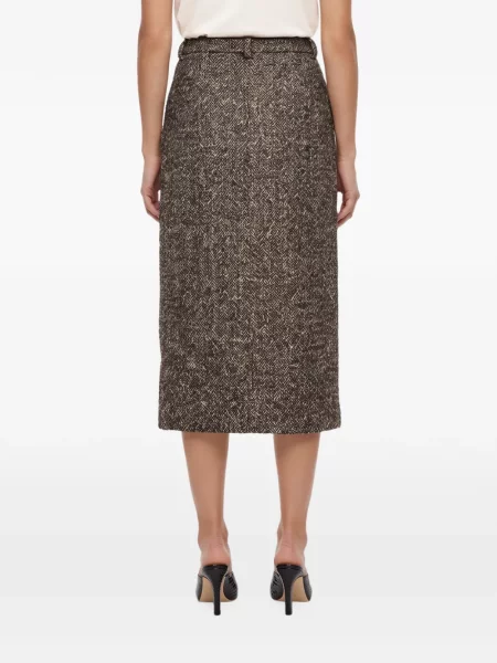 Fustă midi Thelaurent cu model herringbone maro