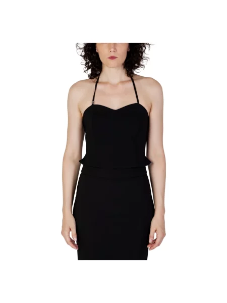 Top Rinascimento z dekoltem halter na ramiączkach czarny